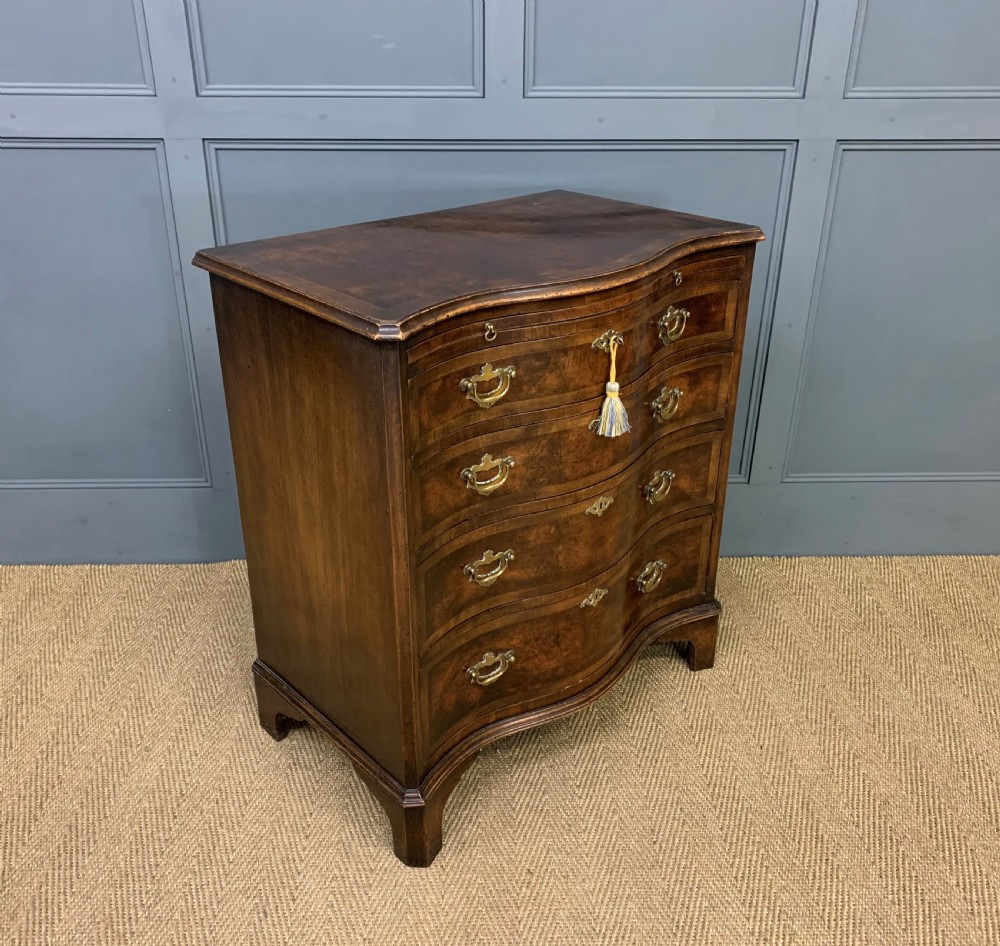 Burr Walnut Serpentine Fronted Bachelors Chest of Drawers