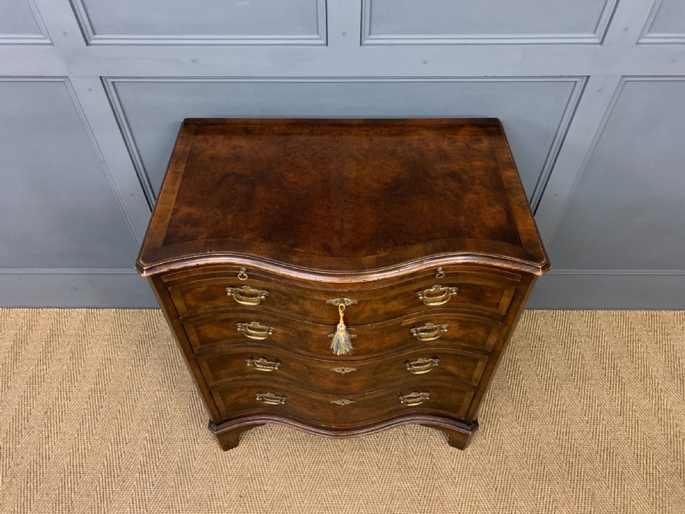 Burr Walnut Serpentine Fronted Bachelors Chest of Drawers View III