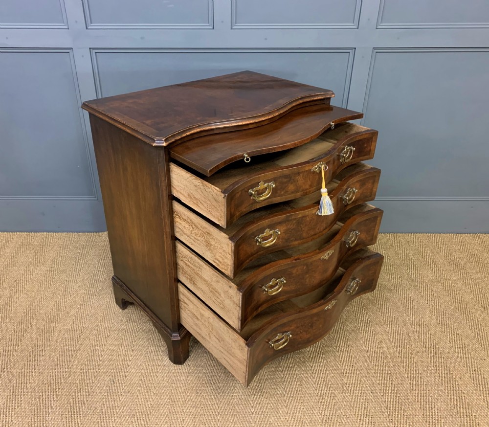 Burr Walnut Serpentine Fronted Bachelors Chest of Drawers View V