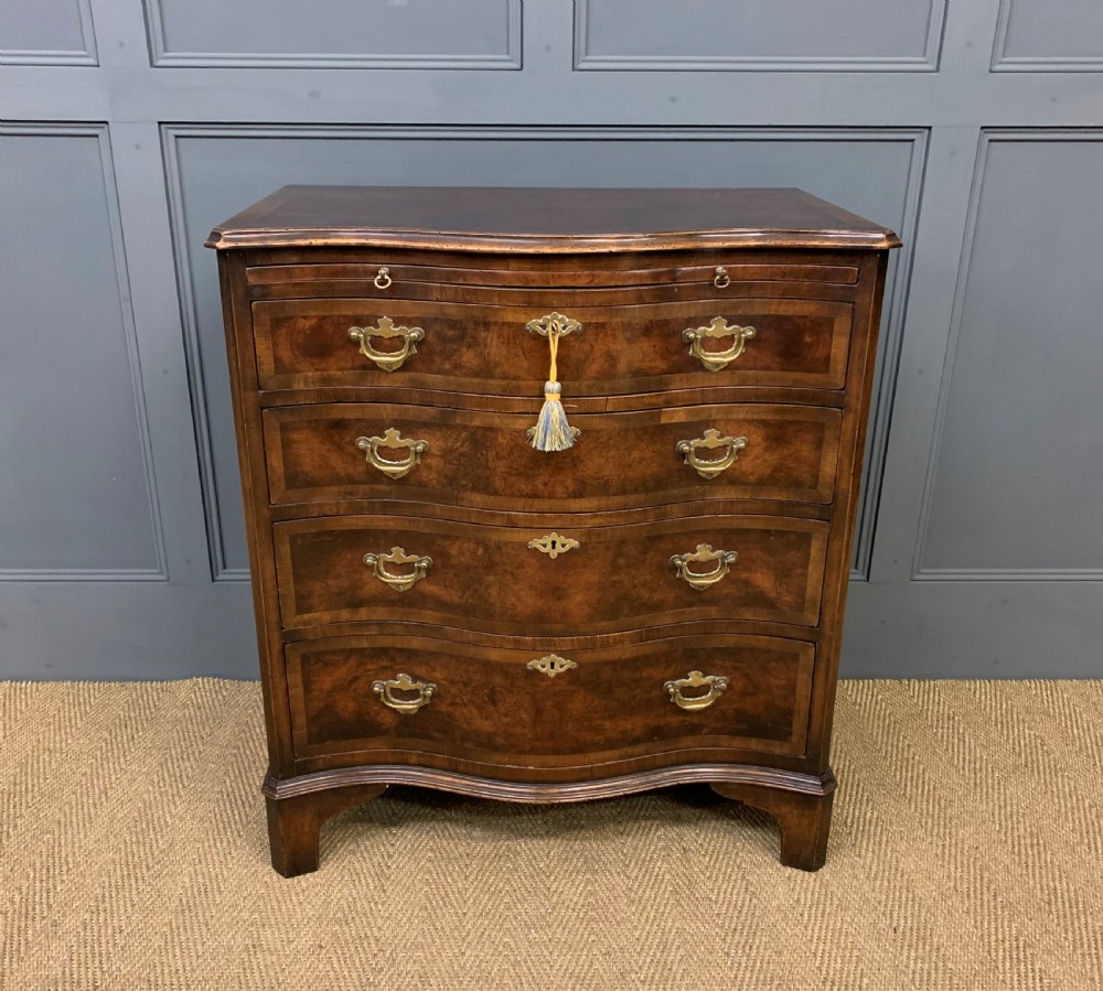 Burr Walnut Serpentine Fronted Bachelors Chest of Drawers View VI