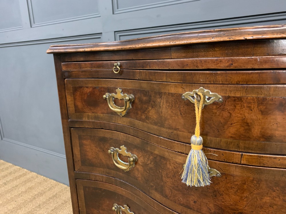Burr Walnut Serpentine Fronted Bachelors Chest of Drawers View X