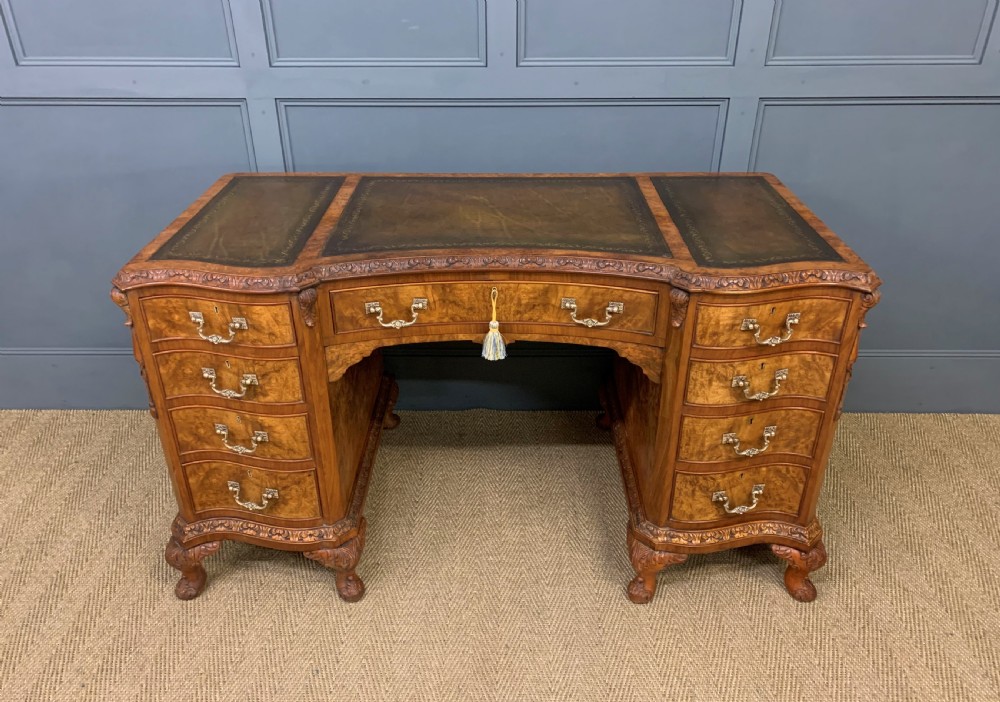 Burr Walnut Pedestal Desk by Maple and Co