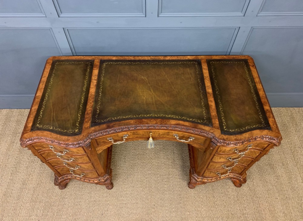 Burr Walnut Pedestal Desk by Maple and Co View II