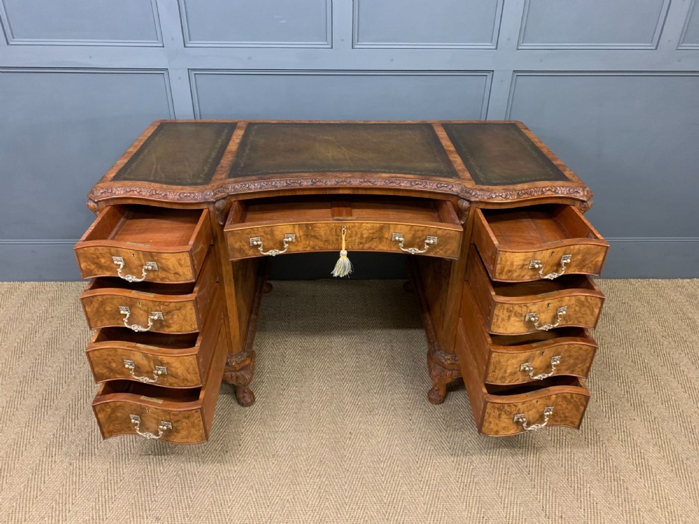 Burr Walnut Pedestal Desk by Maple and Co View III