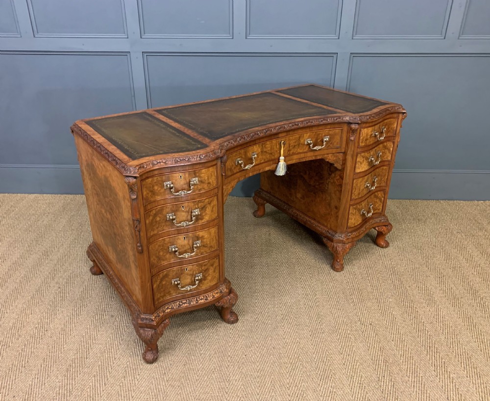 Burr Walnut Pedestal Desk by Maple and Co View IV