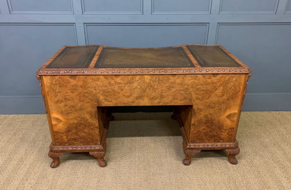 Burr Walnut Pedestal Desk by Maple and Co View V