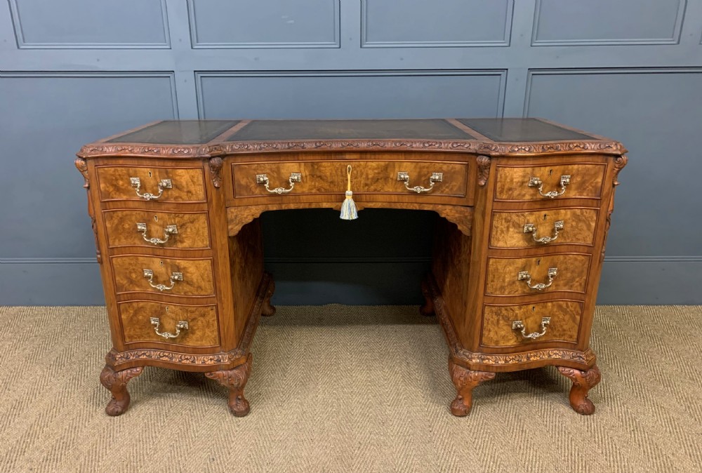 Burr Walnut Pedestal Desk by Maple and Co View VII