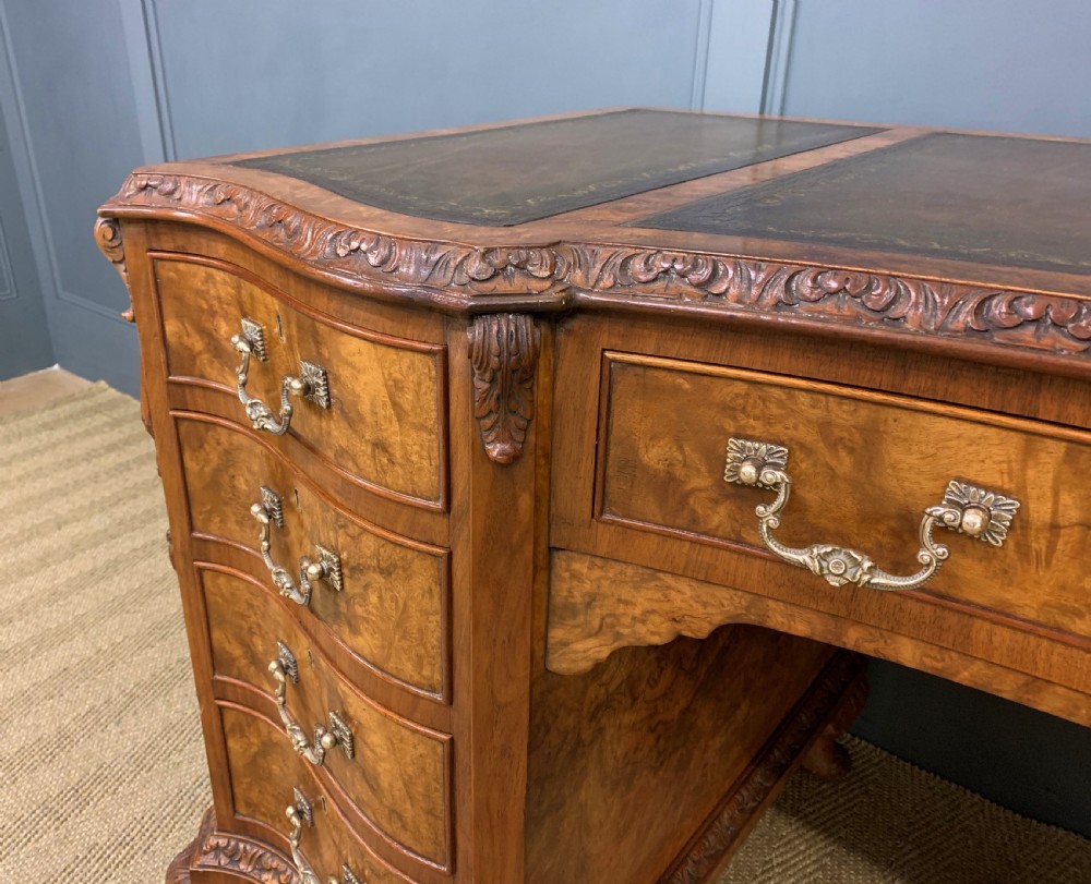 Burr Walnut Pedestal Desk by Maple and Co View IX