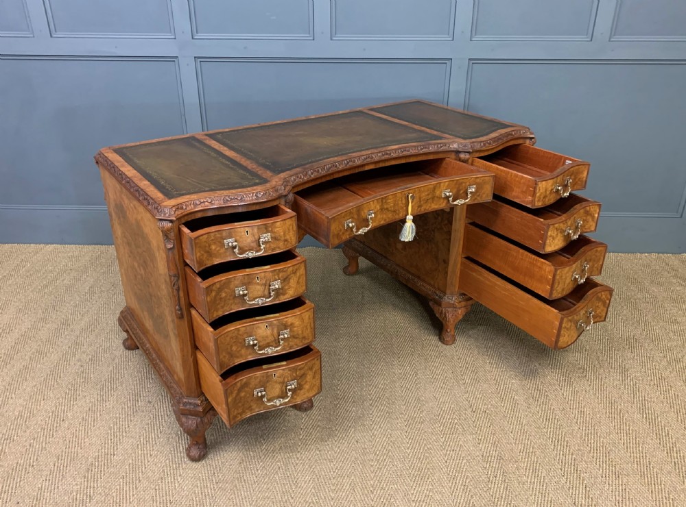 Burr Walnut Pedestal Desk by Maple and Co View XV