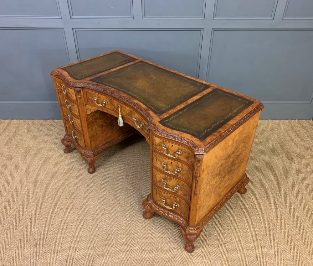 Burr Walnut Pedestal Desk by Maple and Co View XVII