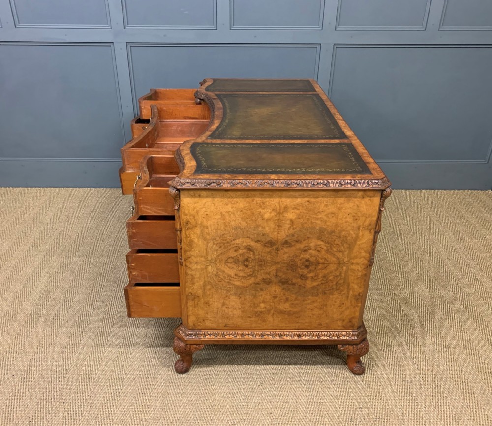 Burr Walnut Pedestal Desk by Maple and Co View XVIII