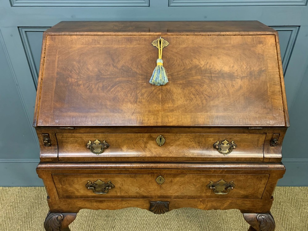 Queen Anne Style Burr Walnut Bureau View VIII
