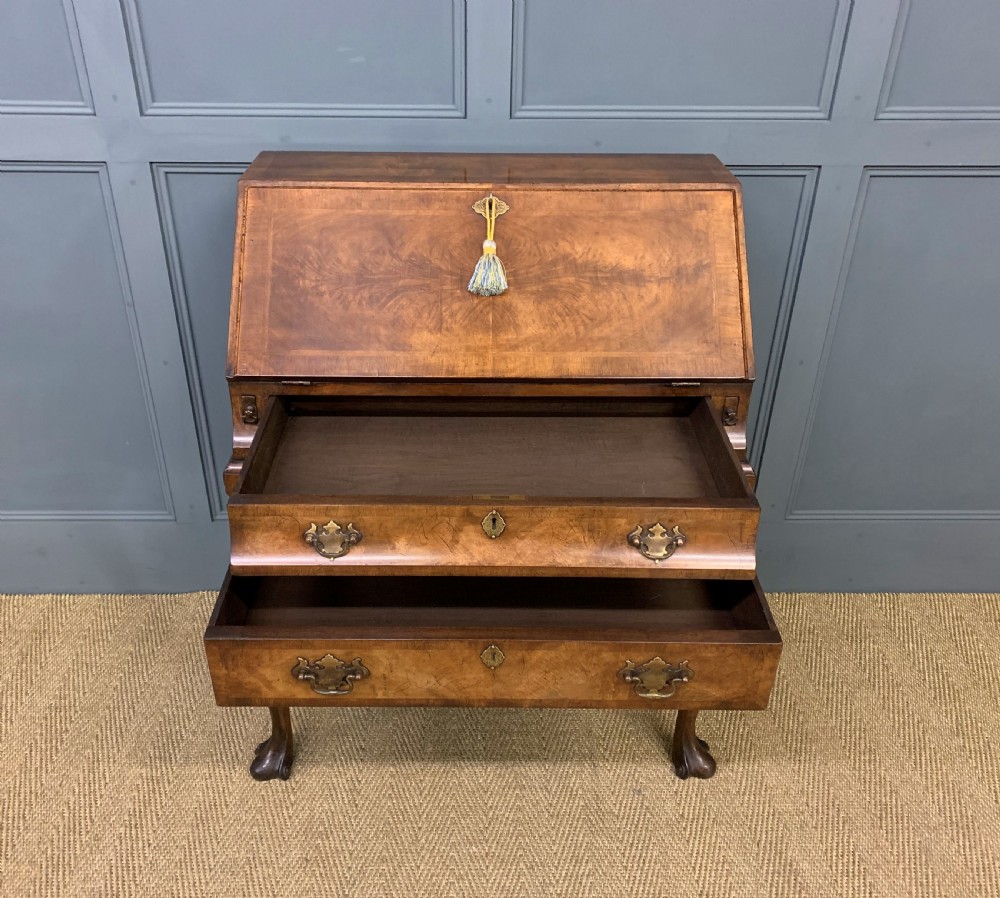 Queen Anne Style Burr Walnut Bureau View XIII