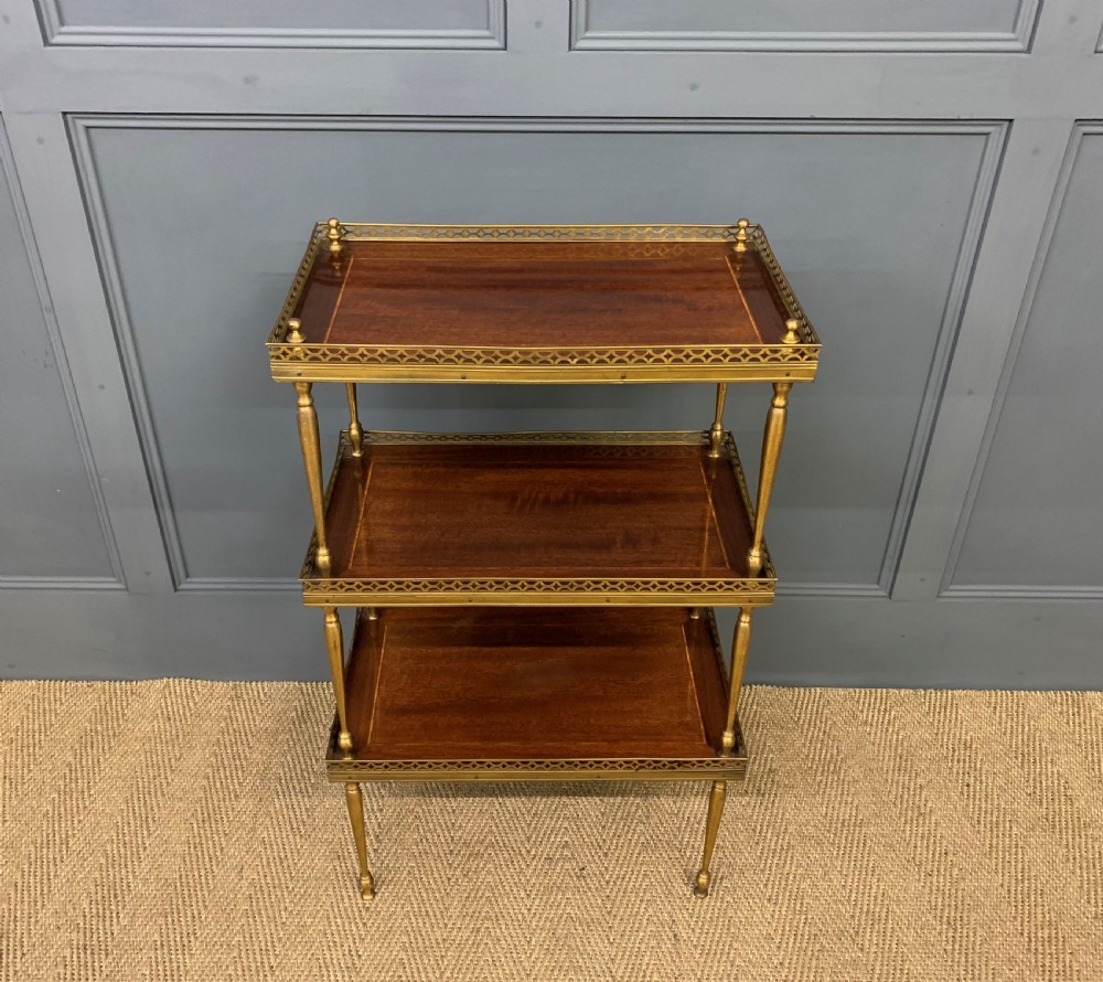 Inlaid Mahogany and Brass 3 Tier Etagere View II