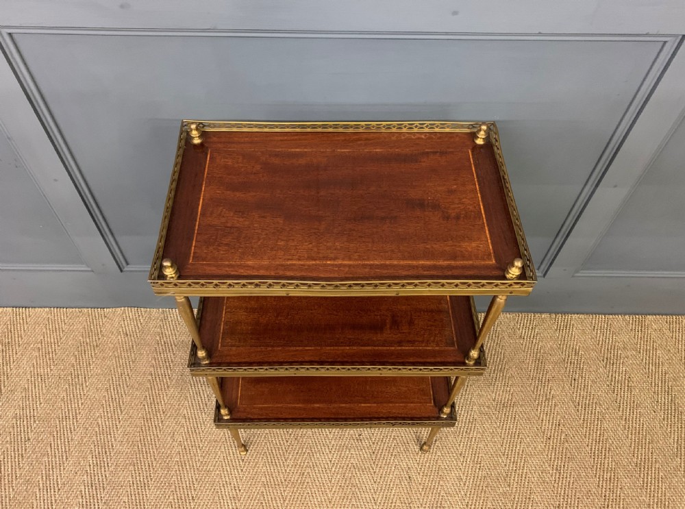Inlaid Mahogany and Brass 3 Tier Etagere View III