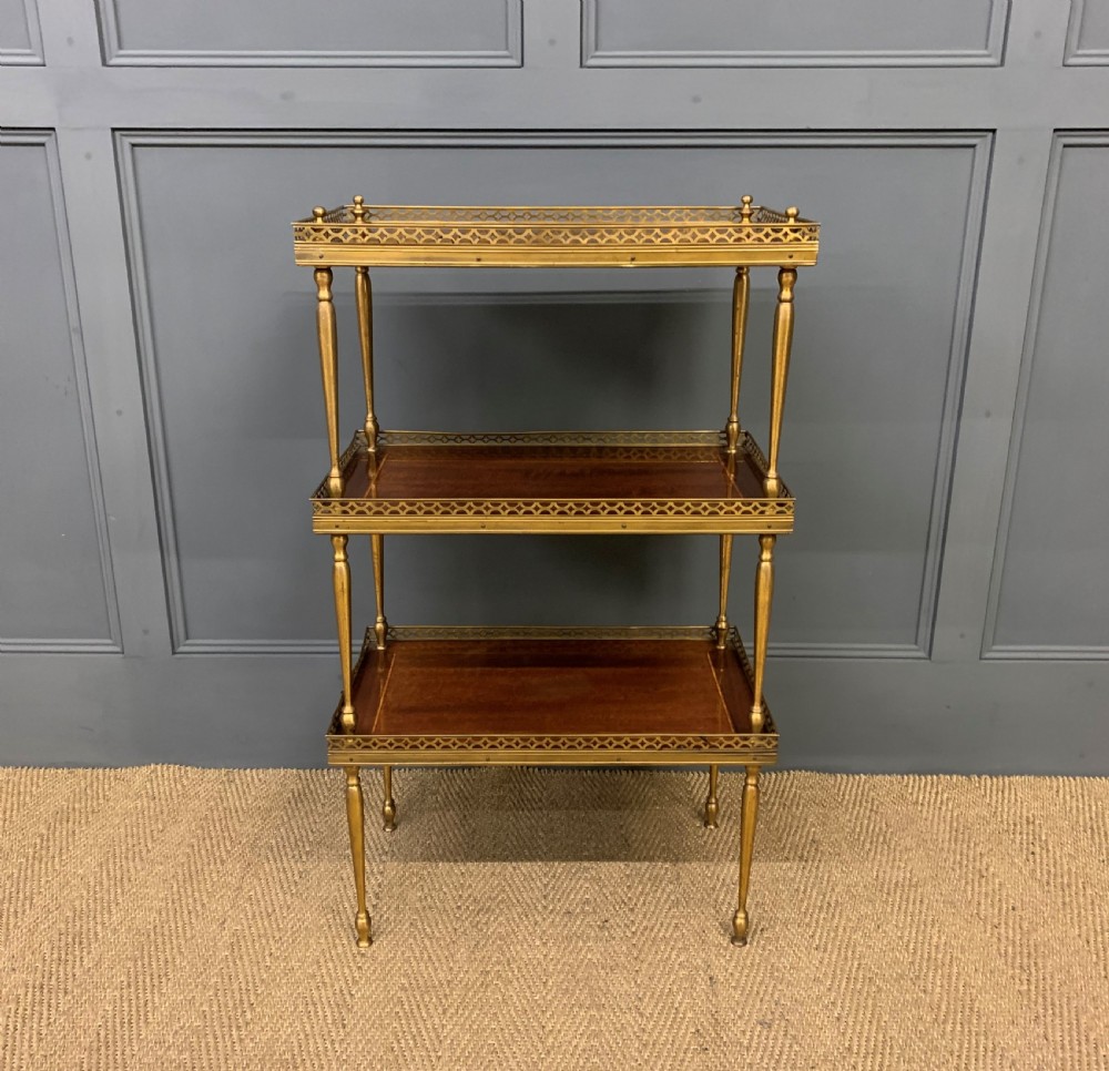 Inlaid Mahogany and Brass 3 Tier Etagere View VI