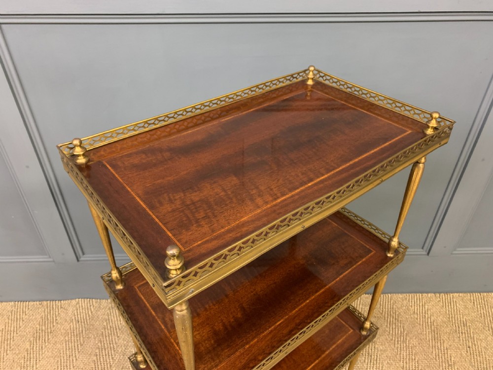 Inlaid Mahogany and Brass 3 Tier Etagere View X