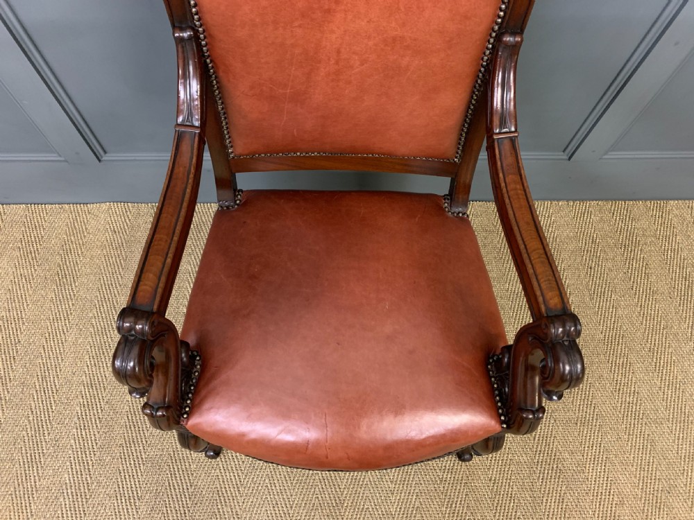 Victorian Leather Upholstered Mahogany Armchair View IV