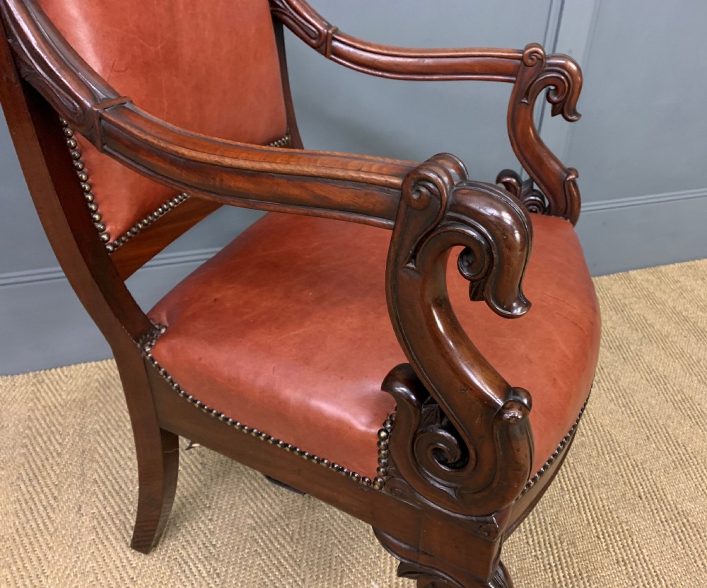 Victorian Leather Upholstered Mahogany Armchair View V
