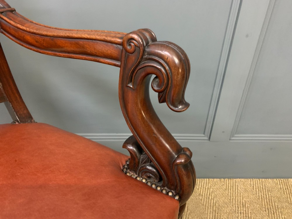 Victorian Leather Upholstered Mahogany Armchair View VII