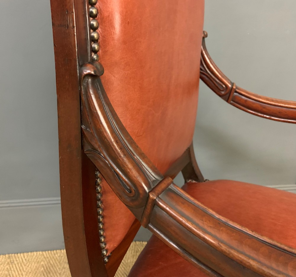 Victorian Leather Upholstered Mahogany Armchair View VIII