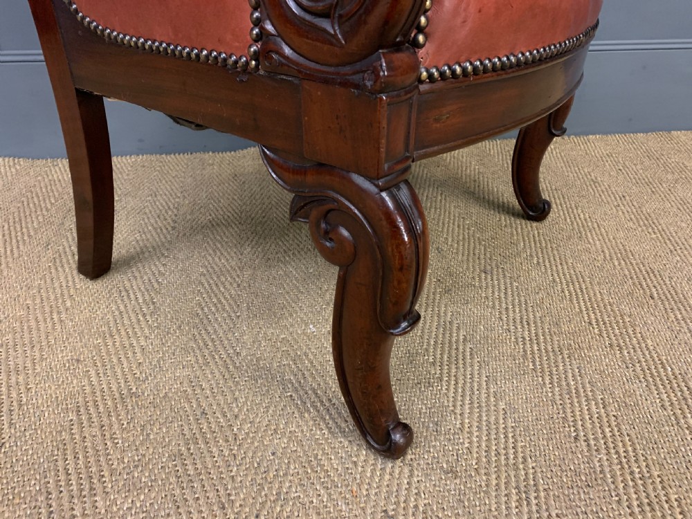 Victorian Leather Upholstered Mahogany Armchair View IX