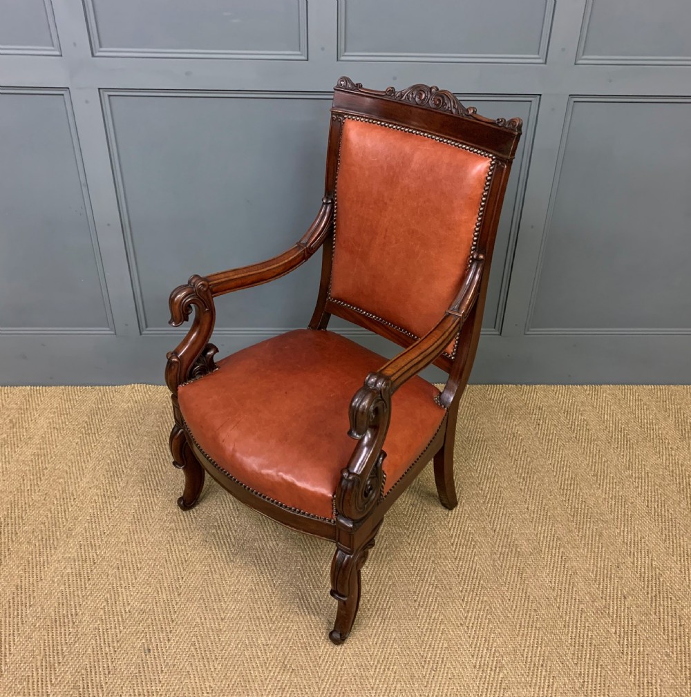Victorian Leather Upholstered Mahogany Armchair View XII