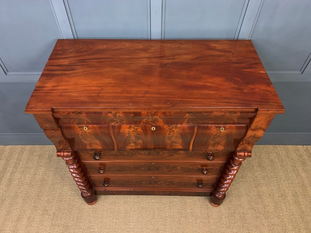 Victorian Flame Mahogany Scotch Chest of Drawers View II