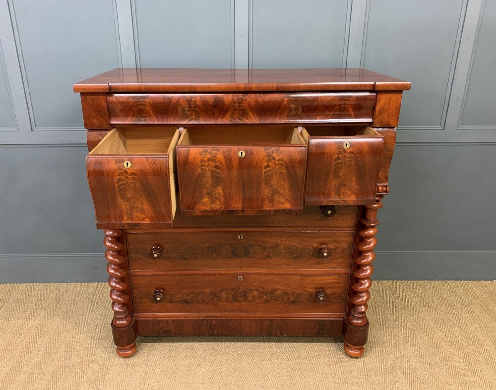Victorian Flame Mahogany Scotch Chest of Drawers View III