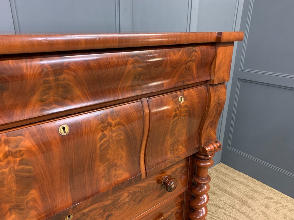 Victorian Flame Mahogany Scotch Chest of Drawers View VIII