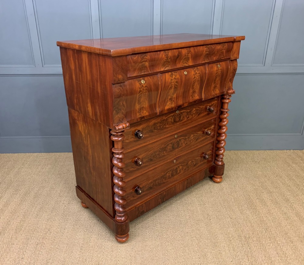 Victorian Flame Mahogany Scotch Chest of Drawers View XIII