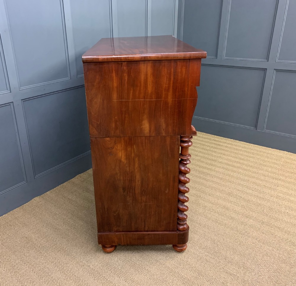 Victorian Flame Mahogany Scotch Chest of Drawers View XIV
