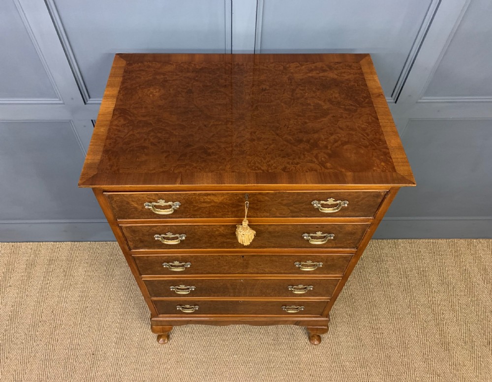 Tall Burr Walnut Chest of Drawers View III