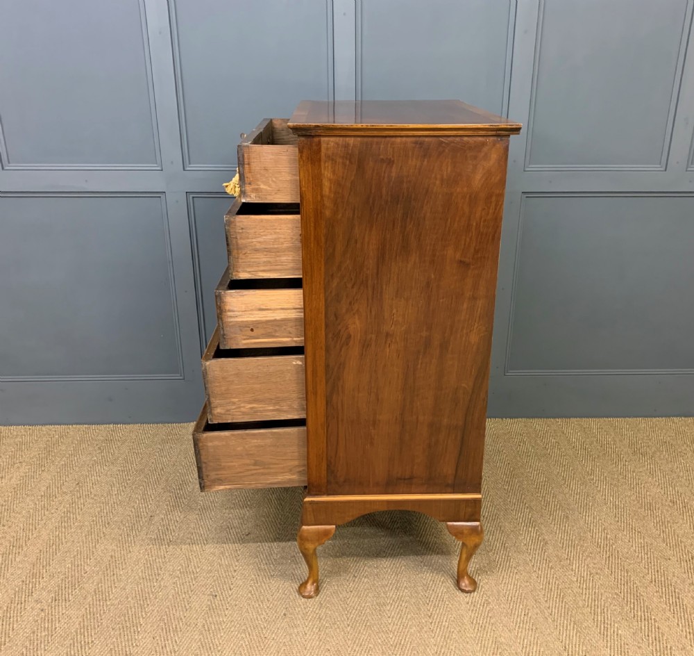 Tall Burr Walnut Chest of Drawers View IV