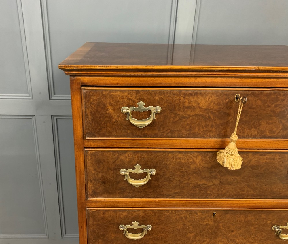 Tall Burr Walnut Chest of Drawers View V