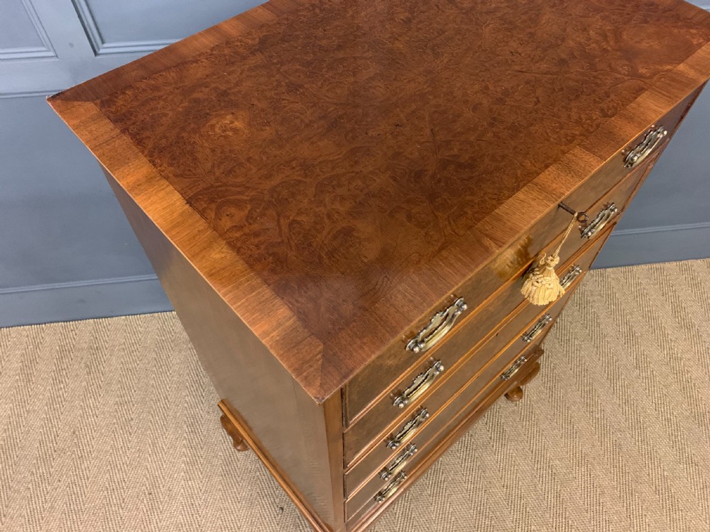 Tall Burr Walnut Chest of Drawers View X