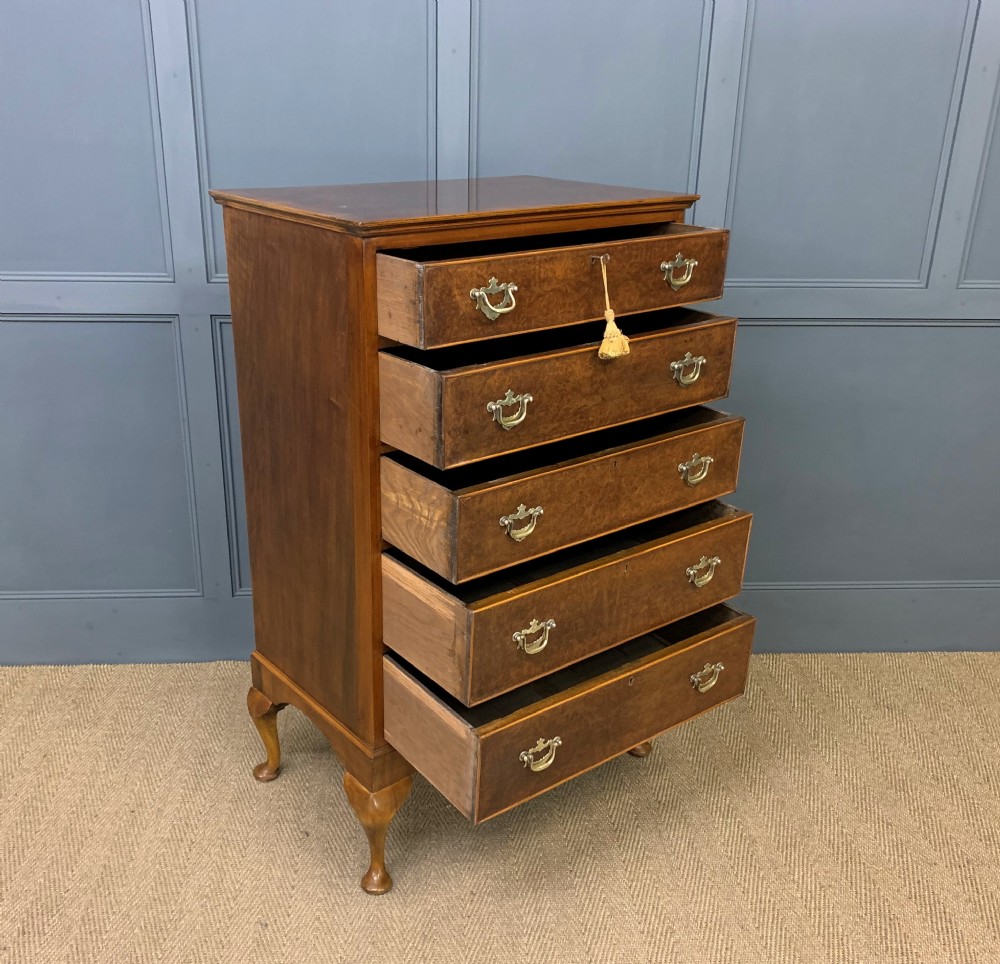 Tall Burr Walnut Chest of Drawers View XII