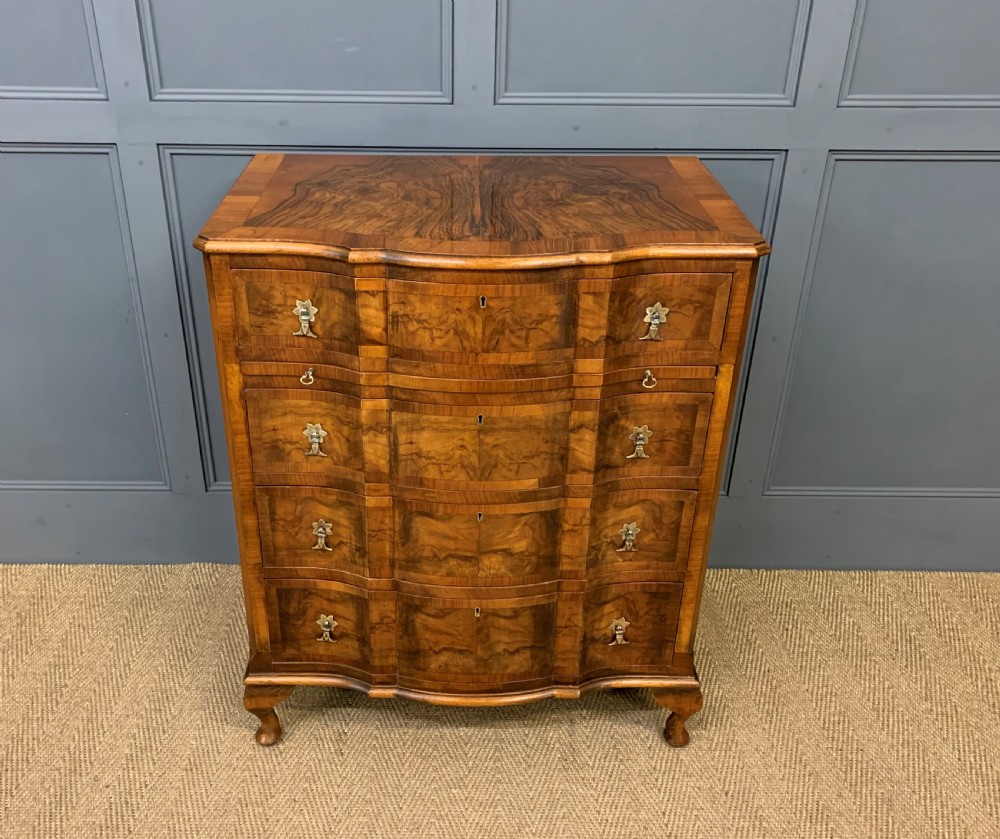 Serpentine Fronted Burr Walnut Chest of Drawers View II
