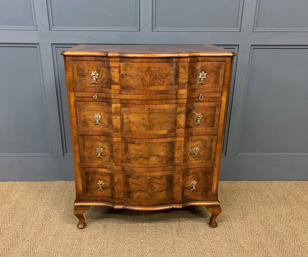 Serpentine Fronted Burr Walnut Chest of Drawers View VI