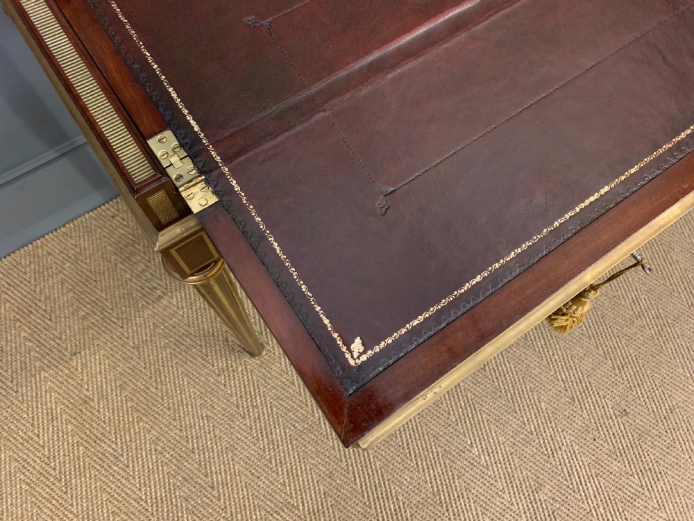 Fine Quality Brass Inlaid Mahogany Tambour Writing Desk View III