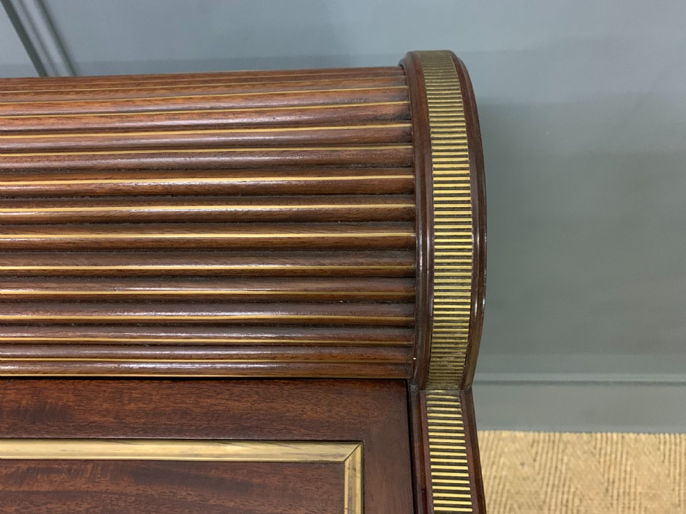 Fine Quality Brass Inlaid Mahogany Tambour Writing Desk View XII