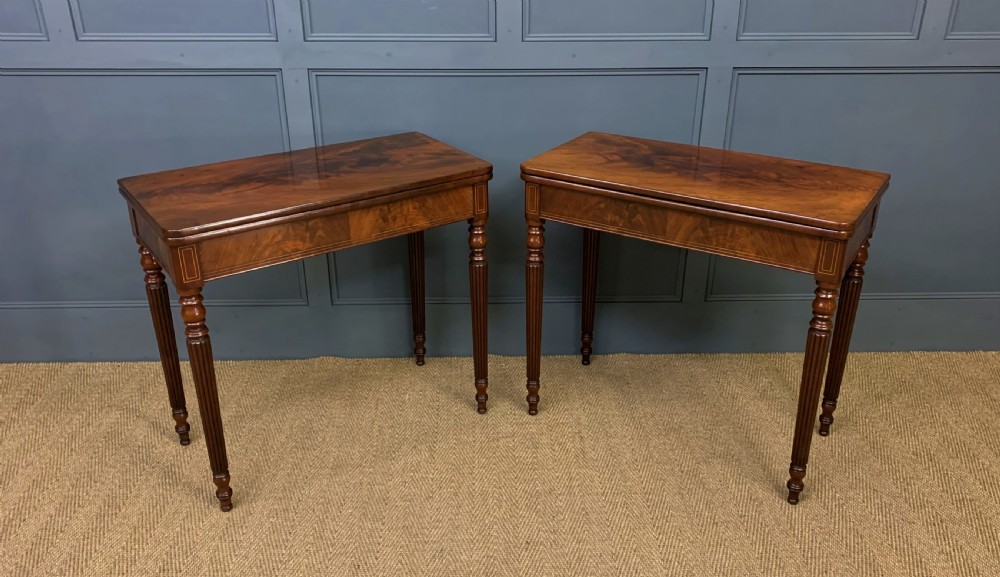 Pair of 19th Century Flame Mahogany Card Tables