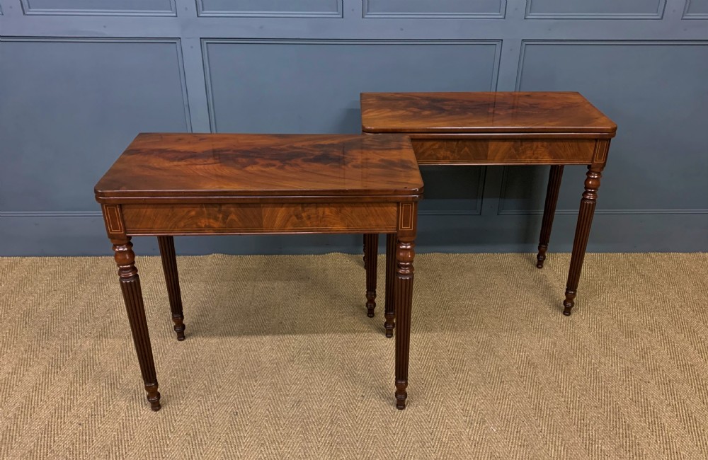 Pair of 19th Century Flame Mahogany Card Tables View II