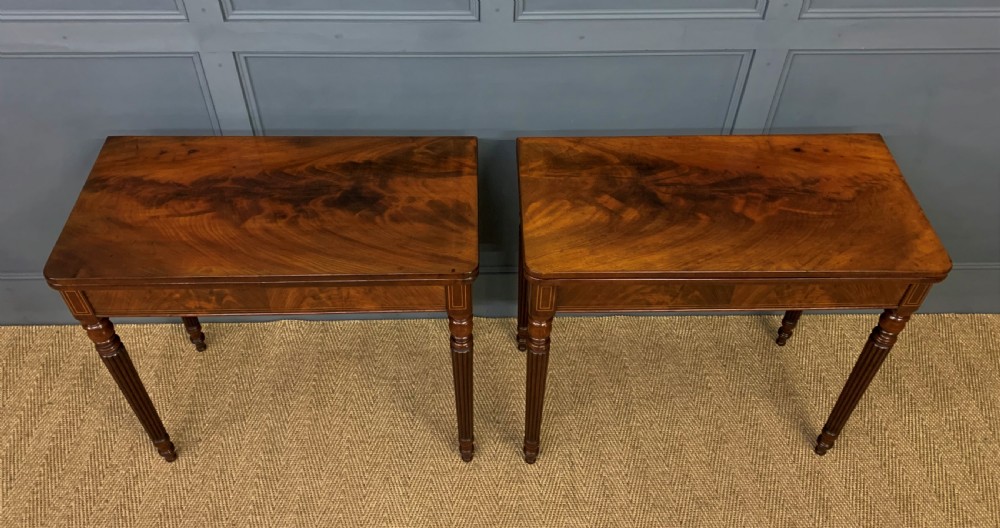 Pair of 19th Century Flame Mahogany Card Tables View VII