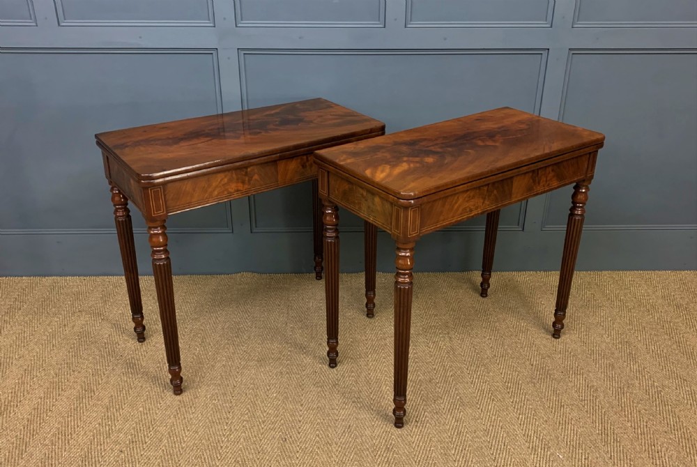 Pair of 19th Century Flame Mahogany Card Tables View X