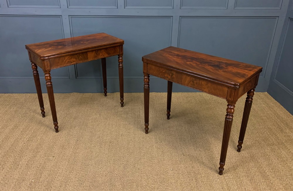 Pair of 19th Century Flame Mahogany Card Tables View XI