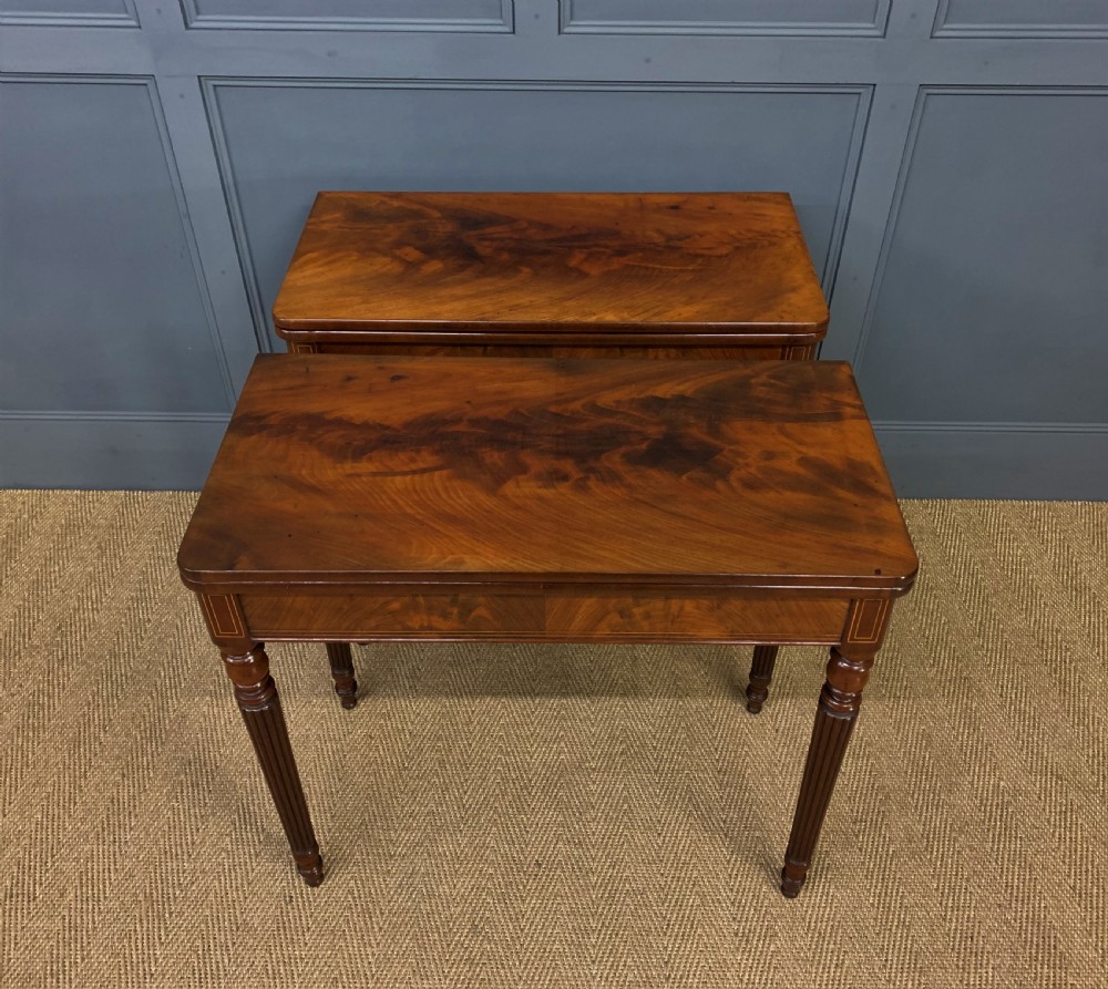Pair of 19th Century Flame Mahogany Card Tables View XII