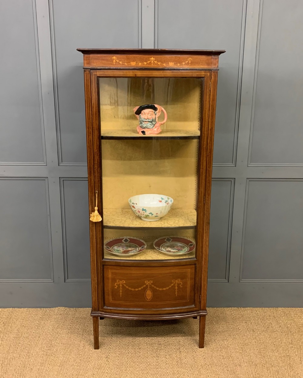 Inlaid Mahogany Bow Fronted Display Cabinet