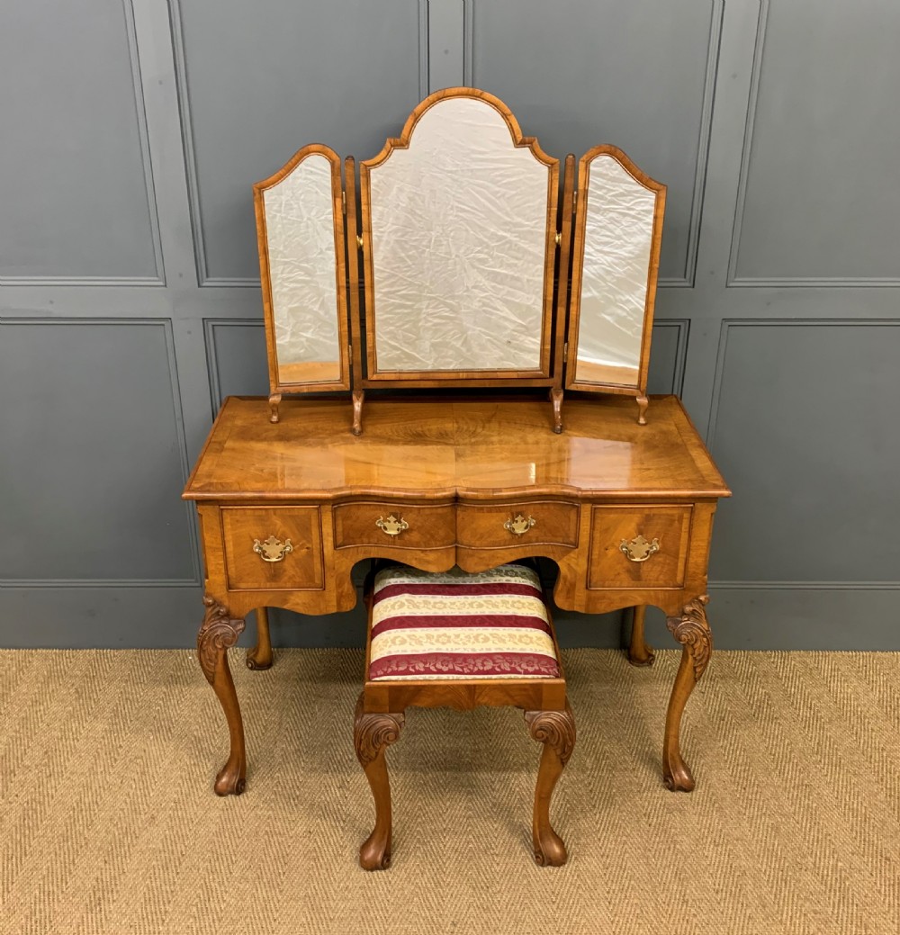 Burr Walnut Dressing Table and Stool View VI