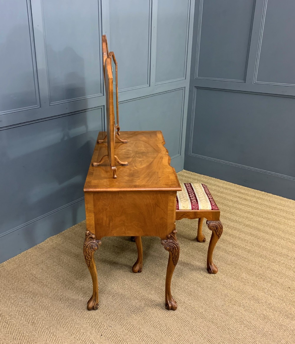 Burr Walnut Dressing Table and Stool View XIII